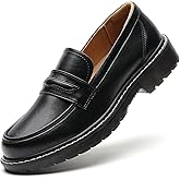 XMM Black Loafers for Women Chunky Loafer Shoes Penny Loafers Flats Lug Sole Lightweight Slip On Ladies Shoes Business Casual Dressy Comfortable Office Shoes