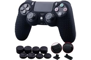 9CDeer 1 Piece of Silicone Studded Dots Protective Sleeve Case Cover Skin + 8 Thumb Grips Analog Caps + 2 dust Proof Plugs for PS4/Slim/Pro Controller, Black