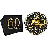 AMNAMN 60th Birthday Party Napkins and Plates Set,60th Birthday Dinnerware Paper Plates Napkins,60th Birthday Party Favor Decoration for Women Men Service 20