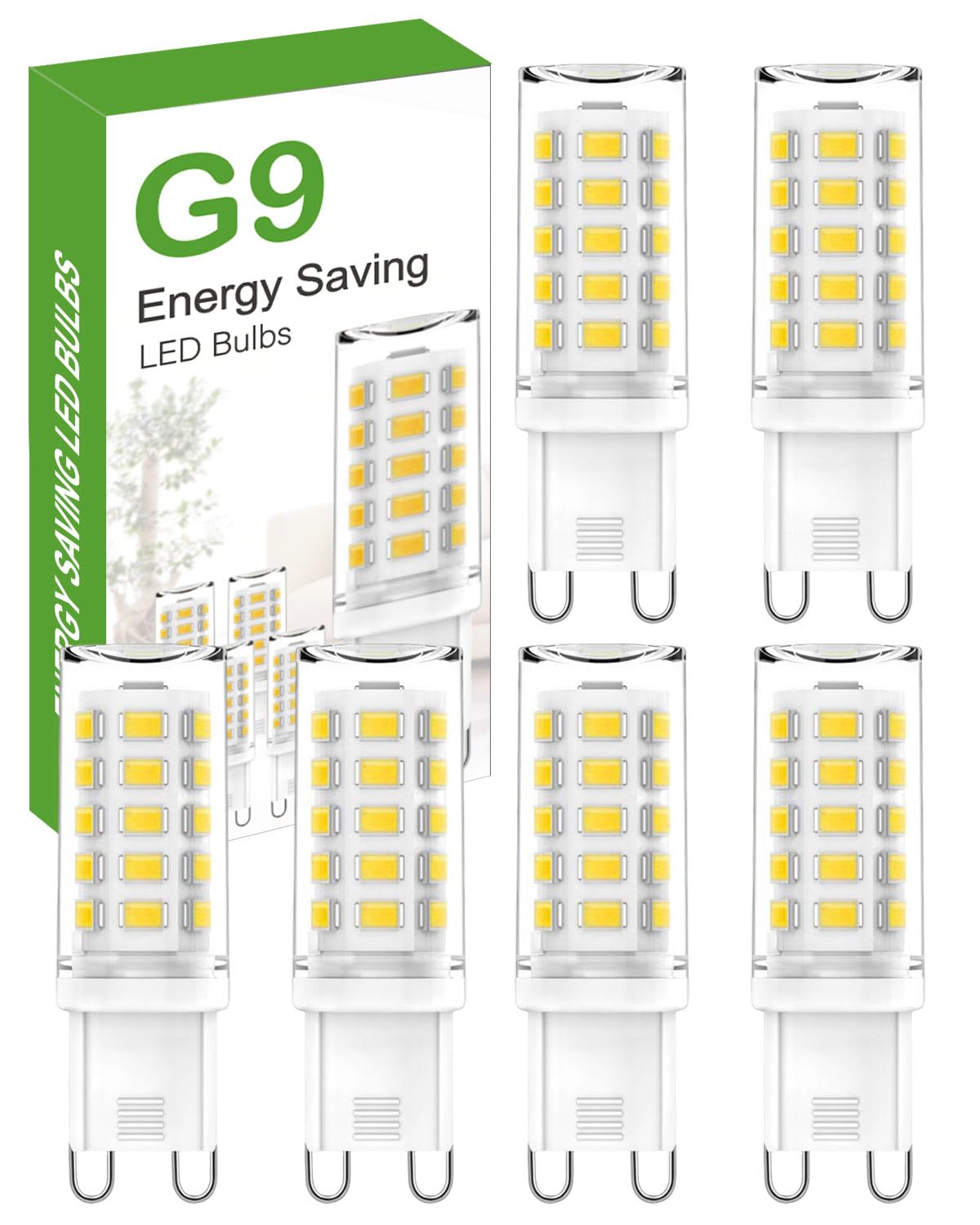 tuare G9 LED Bulb, Cool White 6000K G9 LED Bulbs, 5W 560LM Capsule Bulb LED, Non Dimmable Energy Saving Light for Chandelier, Ceiling Lights, Wall Light, Crystal Lamp, Fan - 6 Packs