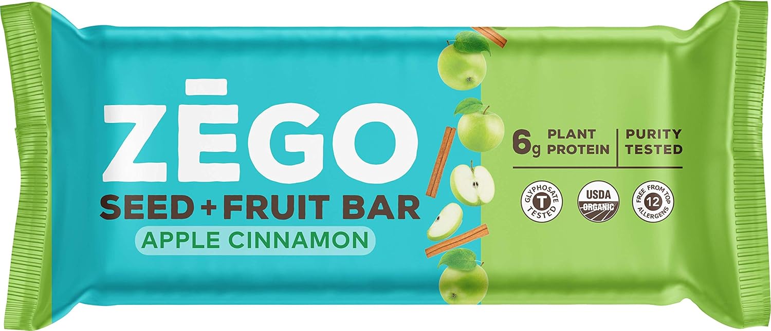 ZEGO Seed + Fruit Bars: Apple Cinnamon (Delicious Organic Vegan Gluten Free Snack Great for On-The-Go, Athletes, Adults, Kids, Easy to Digest) [9 (38g) bars/box]