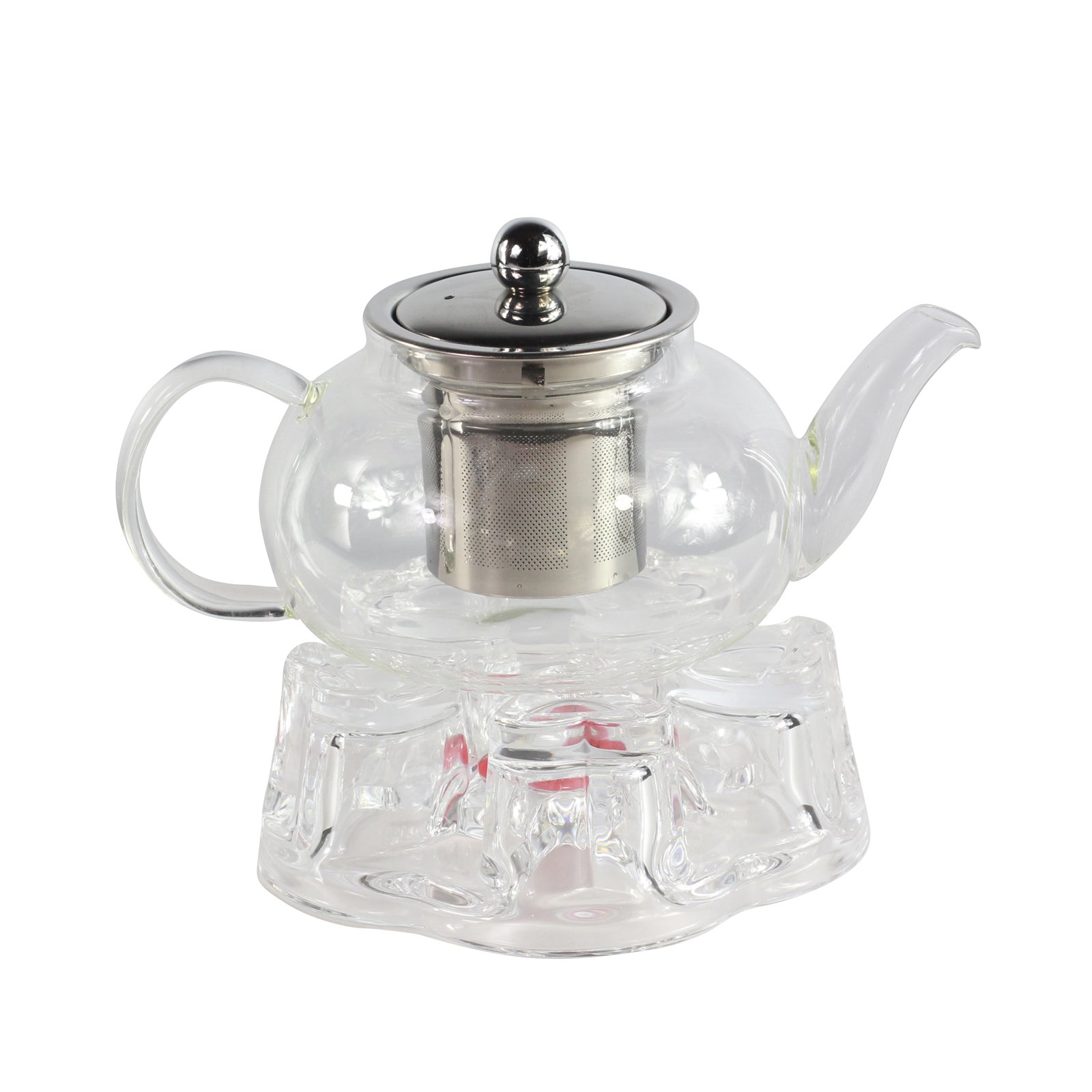 GOLDBEARUK Clear Glass Teapot Stainless Steel Infuser Set with Tealight Warmer