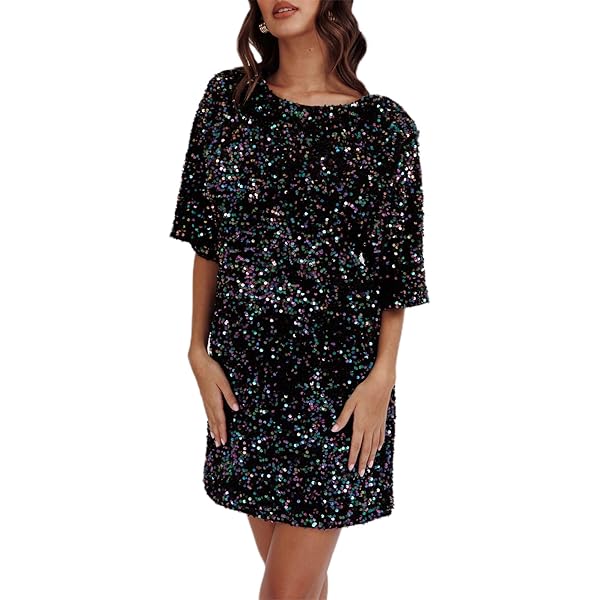 knee length dresses for ladies GISELLE SEQUIN SWEATSHIRT DRESS – AKIRA