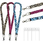 3 Pack Scrunchie Lanyards for ID Card and Keys Scrunchy Cute Neck Keychain with Vertical Badge Holders and Clip Closure Retractable Stretchy Lanyards for Teacher, Nurse Cruise Ship, 3 Styles