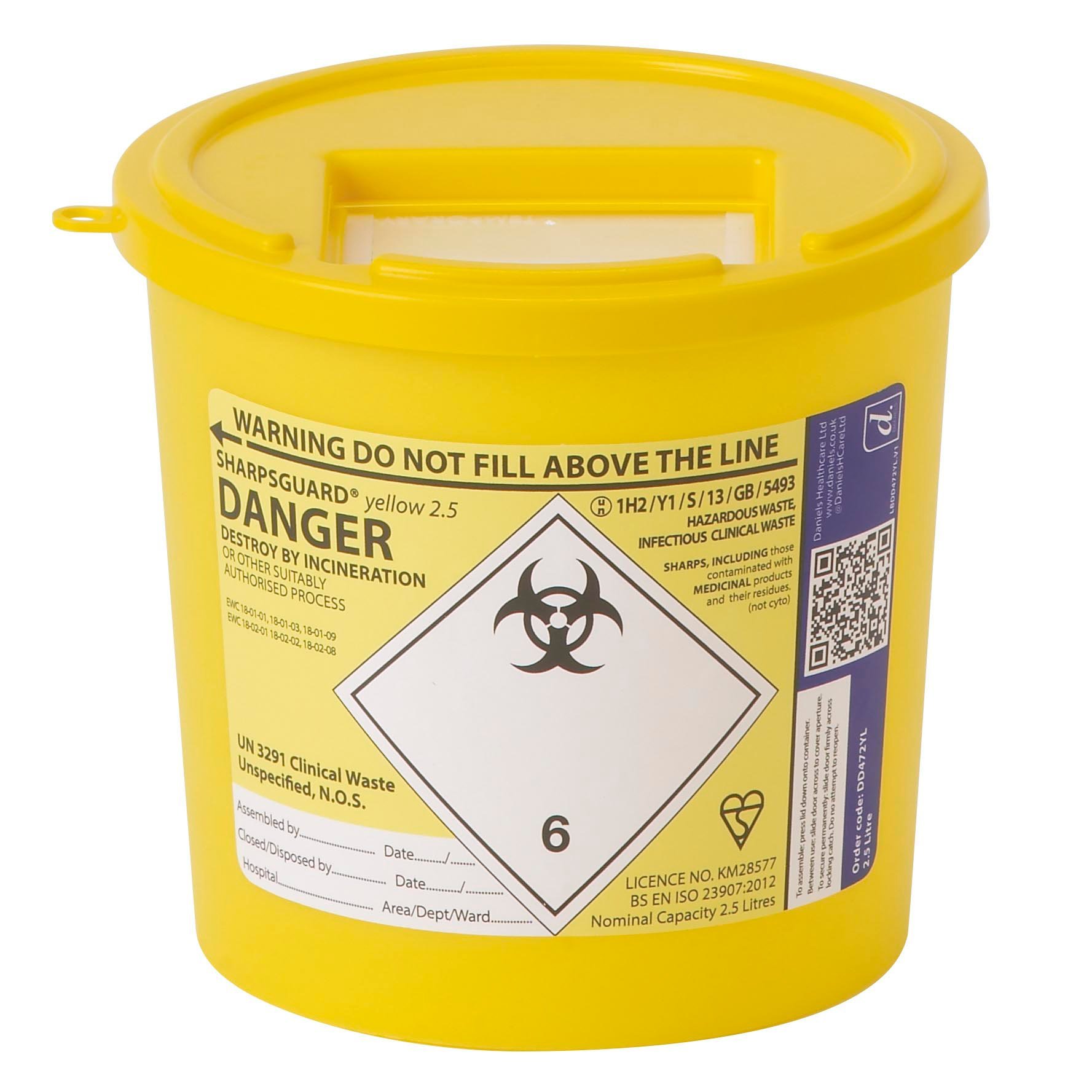 Sharpsguard DNDD472YL Sharps Bin, 2.5L, Yellow