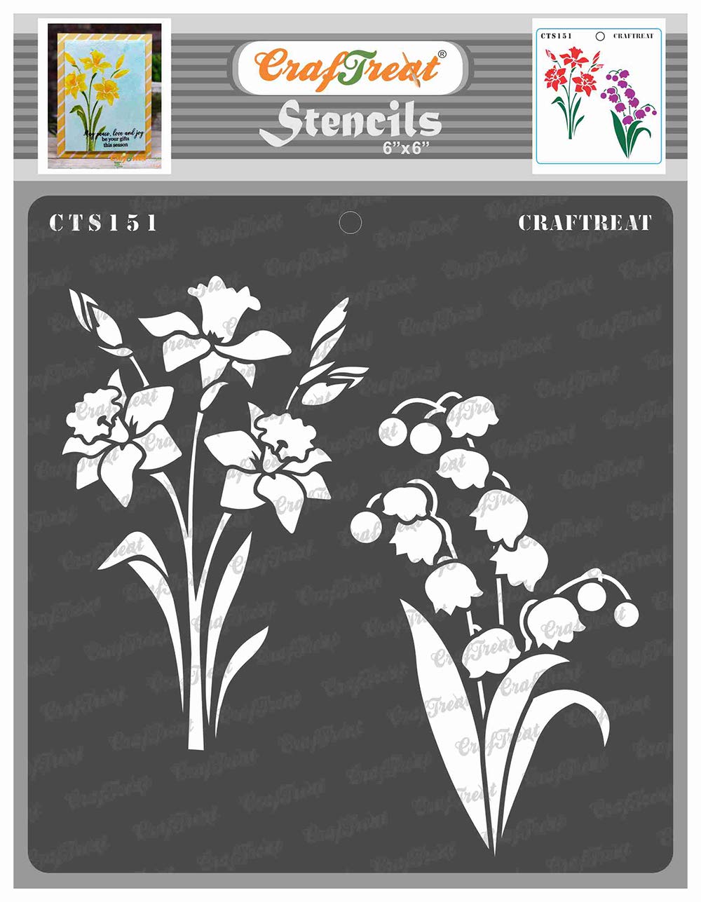 CrafTreat Reusable Daffodil Flower Stencils for Painting on Wood, Canvas, Paper, Fabric, Floor, Wall and Tile - Daffodil and Bell Flower - 6x6 Inch - DIY Art and Craft Stencils for Painting Flowers