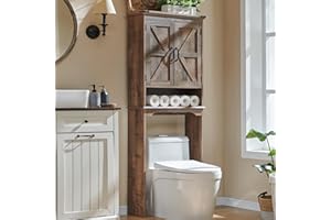 ACCOHOHO Over The Toilet Storage Cabinet, Farmhouse Bathroom Cabinet with Adjustable Shelf & Barn Door, 67" Tall Over The Toilet Shelf, Rustic Brown
