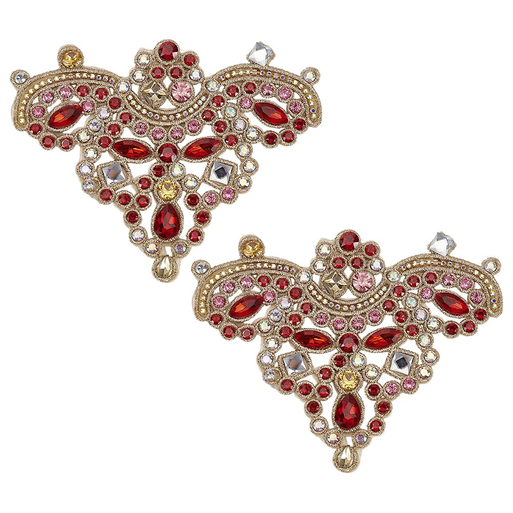 FINGERINSPIRE 2PCS Rhinestone Applique Patches 125x98mm Red Sew on Crystal Patch Glitter Crystal Rhinestone Patches Shoe Decoration Rhinestone Beaded Applique for Women Clothes DIY Wedding Dress Decor