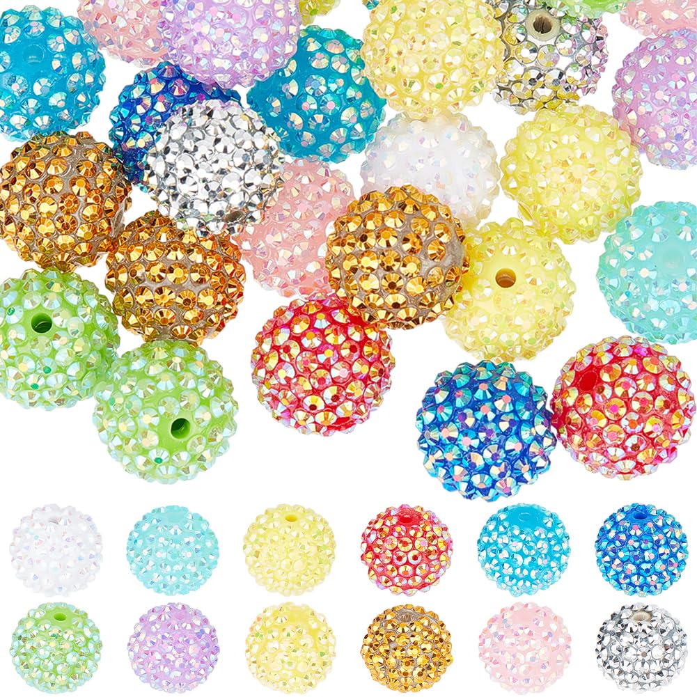 SUNNYCLUE 48Pcs 12 Style 20mm Chunky Crystal Beads Beading Pens Beads Mixed AB Color Bubblegum Chunky Candy Rinestone Ctystal Round Sparkle Bling Acrylic Beads for Pens jewellery Diy Crafts Supplies