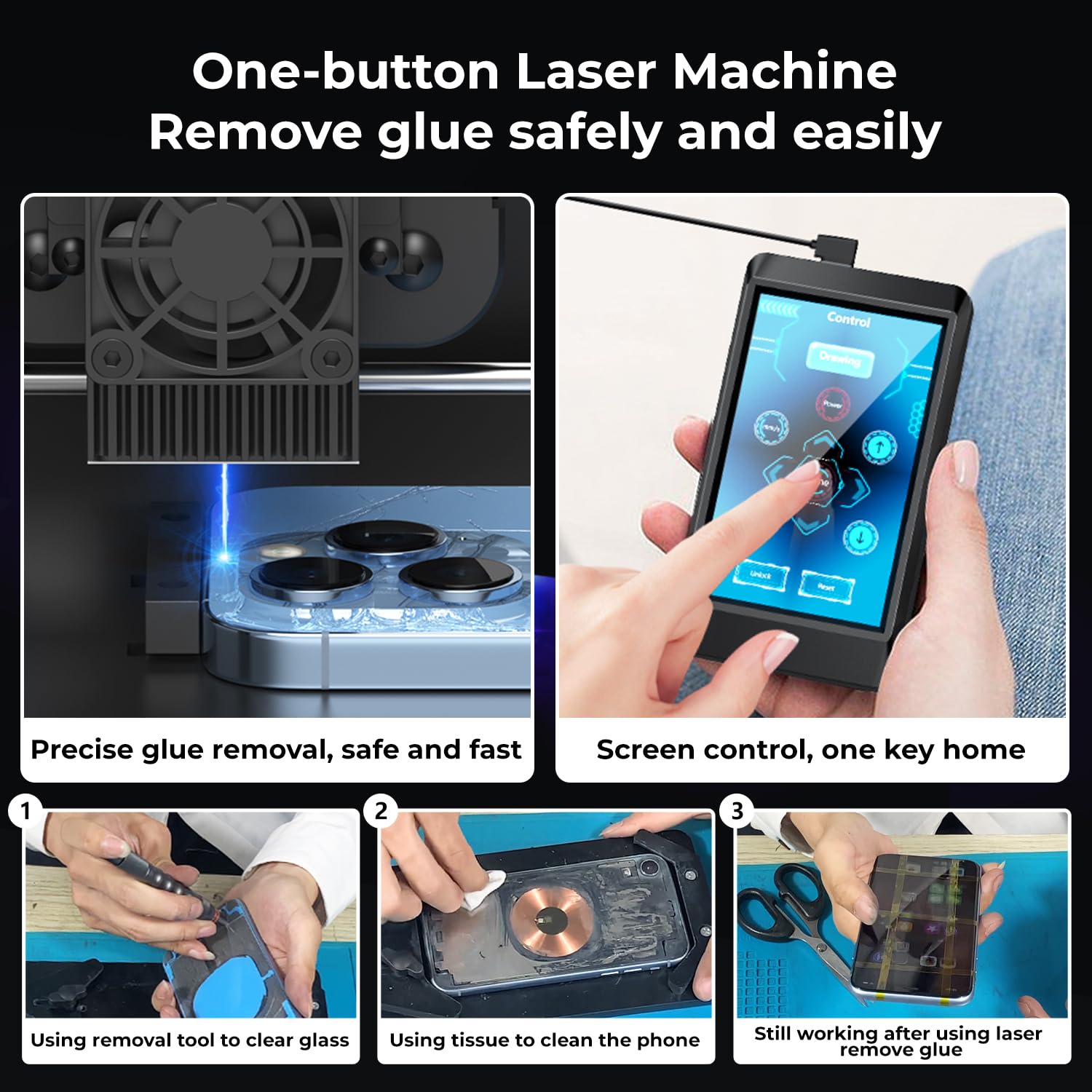 SRWOR V2 Laser Machine for iPhone 8-15 Series Back Glass Replacement, Cell Phone Repair Laser Safely, Auto-focus Laser Seperator Engraving Machine with Air Filter and Phone Repair Tools