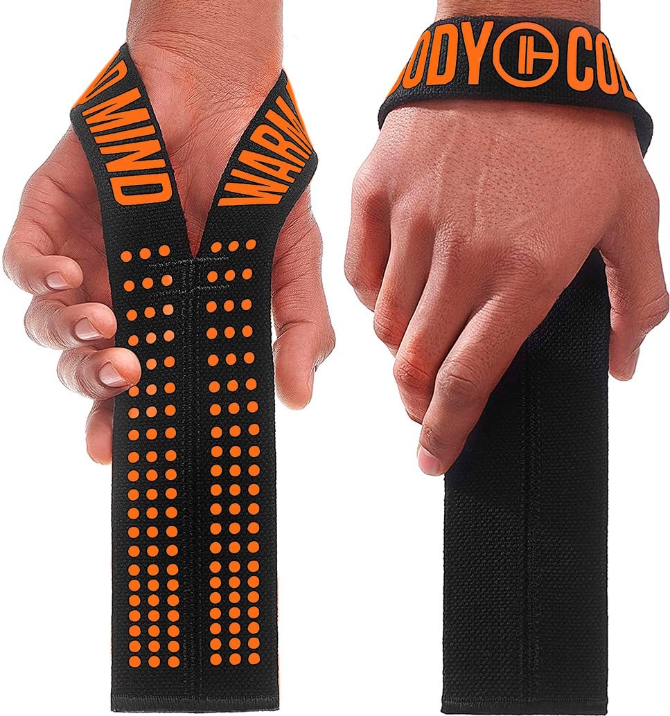 WARM BODY COLD MIND V1 Lifting Wrist Straps for Olympic Weightlifting, Rated at 660 lb, for Weight Lifting Bodybuilding Powerlifting Deadlift Gym Fitness Crossfit, Heavy Duty (Black/Orange)