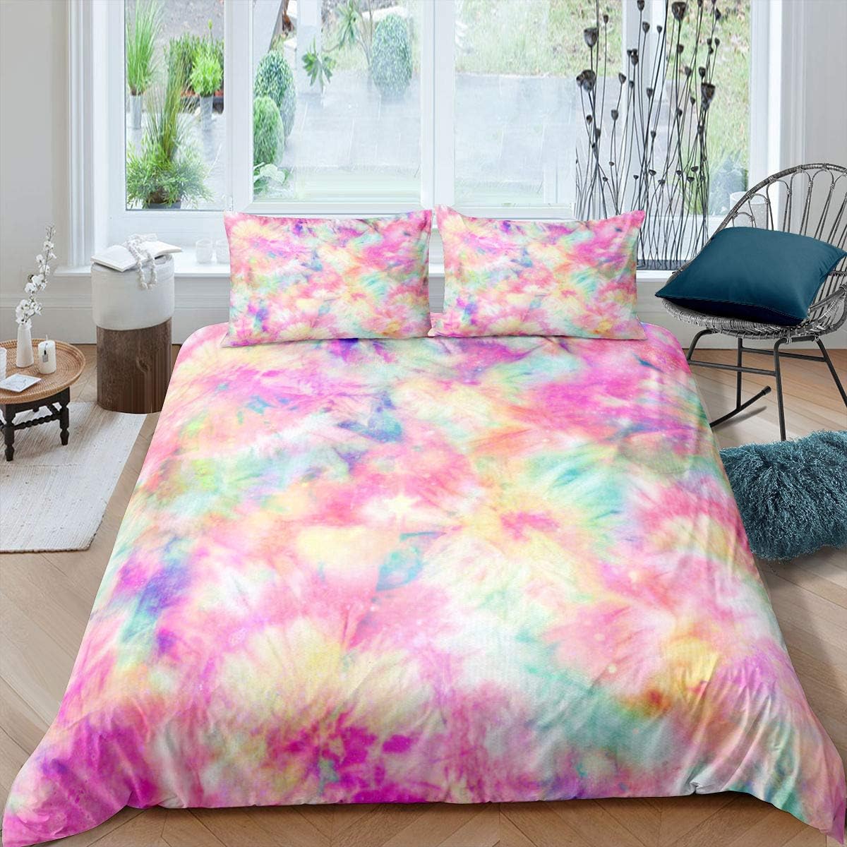 Kid Pink Tie Dye Comforter Cover Girls Rainbow Duvet Cover Stylish