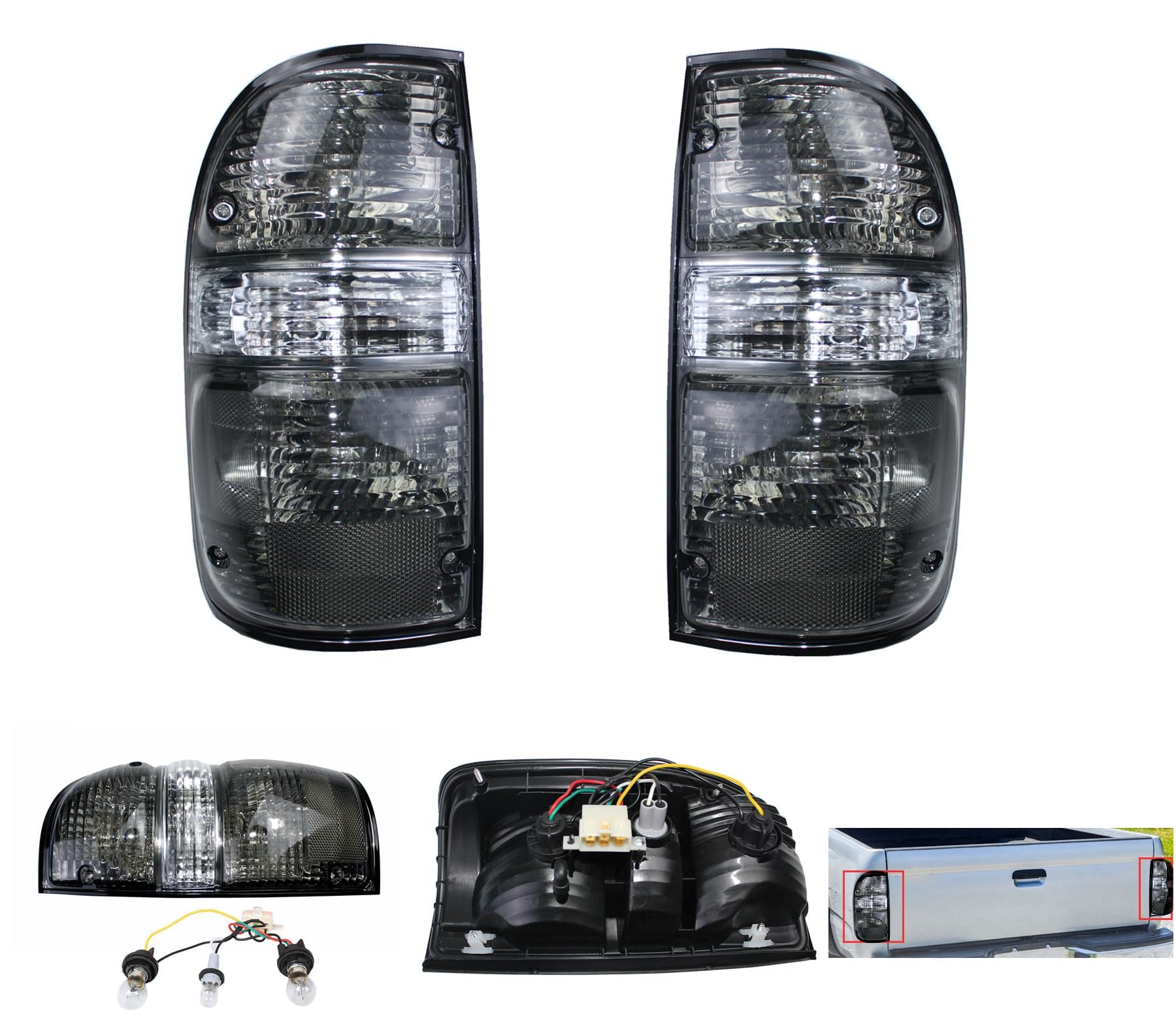 Photo 1 of LEVANLIGHT Right+Left Side Rear Tail Brake Light Lamp Tail Light Replacement For Toyota Tacoma 2001 2002 2003 2004 | 81560-04060 | 81550-04060| TO2800139 | TO2801139 (Smoked Black Mask)