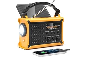 PPLEE NOAA Weather Radio-12000mAh/44400mWh AM/FM Emergency Portable Radio with Solar Panel/Hand Crank/AC Input Rechargeable Battery and Flashlight SOS Siren Lamp for Indoor/Outdoor Emergencies