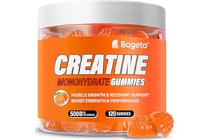 Bageto Creatine Monohydrate Gummies 5g for Men Women,Sugar Free Chewables Creatine Pre-Workout for Muscle Strength, Orange Flavor, 120 Count