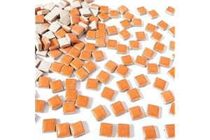 Brueyart 100 Pieces Square Mosaic Tiles for Crafts Bulk, Ceramic Mosaic Pieces 16 Colors Ceramic Mosaic Tile, 12mm Stained Mosaic Ceramic Tiles for Mosaic Projects Home Decor - Orange Mosaic Tiles