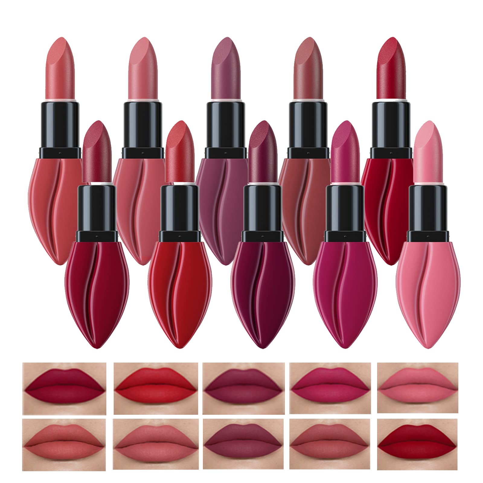 RoseFlower Lipstick Set 5Pcs Matte Liquid Lipstick Non-stick Long Lasting Lip Gloss Kit High Shine for Fuller Looking Lips, Pigmented Lip Makeup Gift Sets for Girls and Women