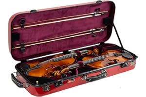 Crossrock CRF1000DVRE Fiberglass Double Violin Case For Two 4/4 Full Size Violins, Backpack Style in Red