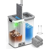 Veshiny Mop and Bucket Set, Flat Mop and Bucket System for Floor Cleaning | 2000mAh Auto Pump Saturates Mop Evenly, 12L Tanks, Wheels for Gliding, 60" Handle, 4 Washable Pads for Tile &amp; Hardwood