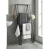 CANYAVE Metal Leaning Ladder Towel Rack, 4-Tier Blanket Stand for Bathroom Living Room, No Drilling Quilt Storage Organizer (Matte Black)