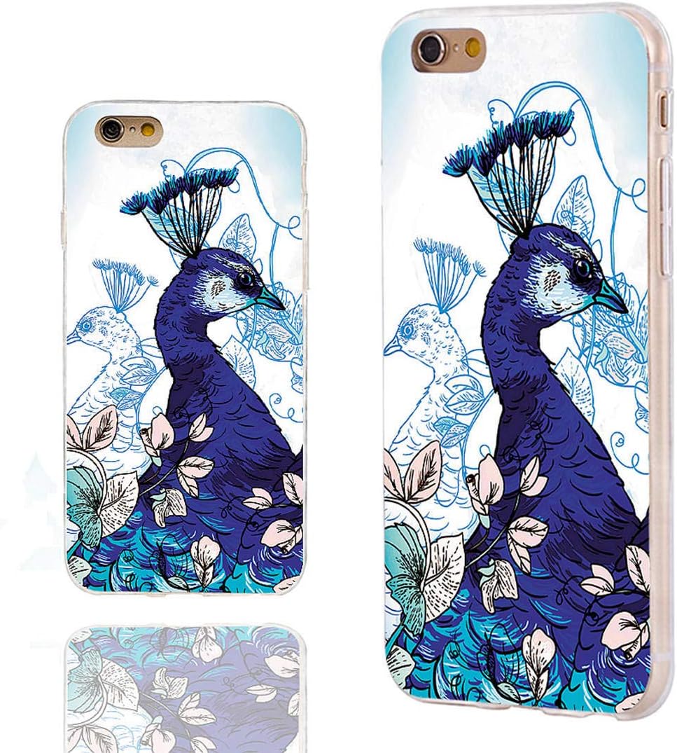 ChiChiC iPhone 6s Case,iPhone 6 Case,Case for iPhone 6 6s 4.7 Inch, [Arty Series] Full Protective Slim Flexible Durable Soft TPU Cases,Hand Drawn Blue Peacock on Floral Background