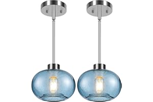 GOEBLESON Pendant Lights Kitchen Island, Pendant Light Fixtures with Brushed Nickel Finish, Hand Adjustable Ceiling Light for Kitchen, Dining Room, Hanging Lights 2-Pack, Marble Blue UB06DDP205