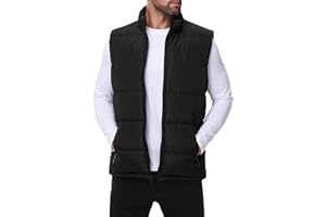Polu Men's Water-Resistant Puffer Vest Sleeveless Jacket Stand Collar Zipper Winter Warm Outerwear with 3 Pockets