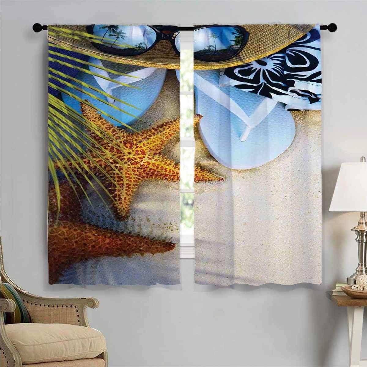Window Curtain Drape， Tropical Beach Seashell, Decorative Curtains for