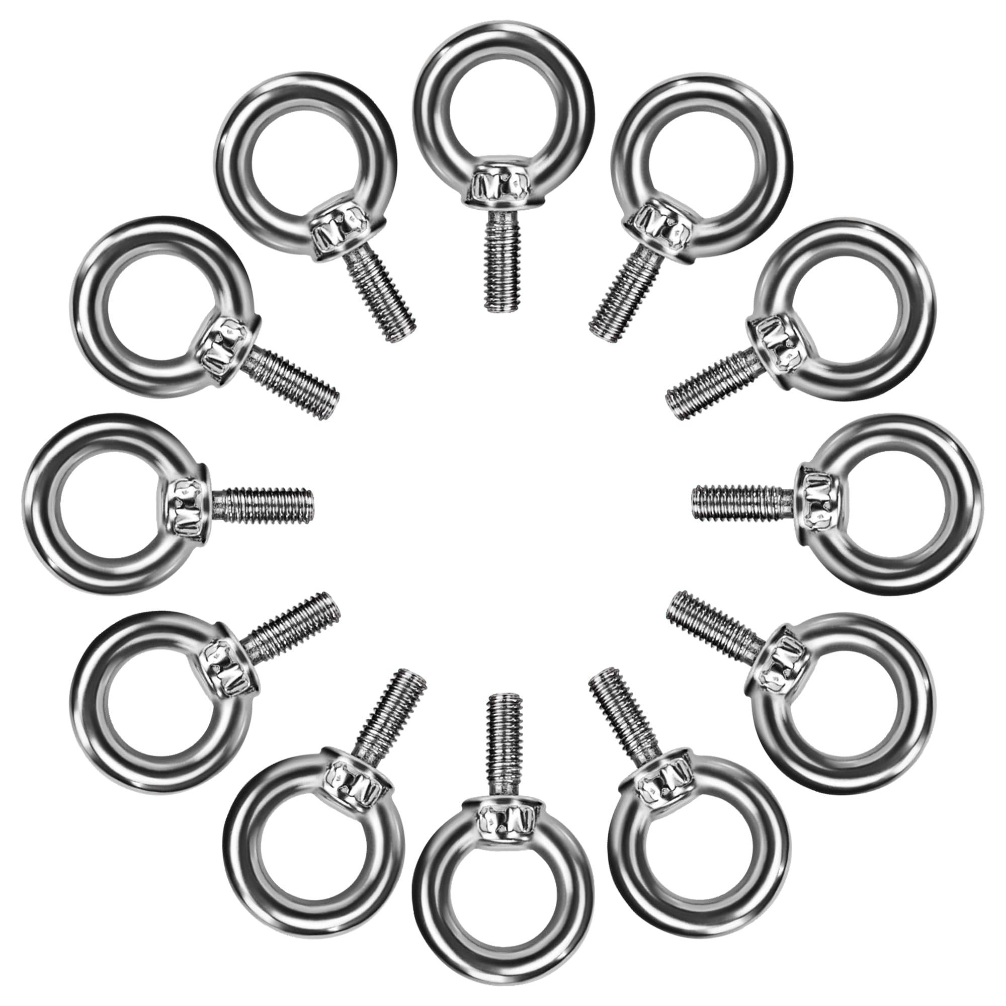 QIMEI-SHOP Eye Bolts M4 304 Stainless Steel Lifting Ring Eye Bolts Male Thread Screw for Fasteners Lifting Equipment 12 Pcs