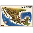 Antiguos Maps Pictorico de Mexico | Pictorial Mexico by Luis Covarrubias circa 1960 | Vintage Wall Decor | Art Print Poster | measures 24 x 36 inches (610 x 915 mm)