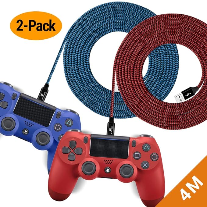 EXINOZ Geflochtenes Nylon Ladekabel für PS4 DualShock und Xbox One Controller | Perfekte Länge USB Kabel für Playstation 4 un