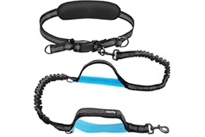 Uppetly Hands Free Dog Running Leash with Adjustable Waist Belt, Dual Handle Elastic Bungees Retractable Rope for Small and Medium Dogs, Reflective Stitches for Walking Hiking Biking (Large, 25-120lb)