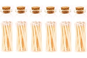 River Birch White Tip Matches in Jar with Striker - Decorative Home Matches with Glass Match Holder - Wooden Match Sticks for Candles - Set of 6 Jars with Safety Matches - 2 Inches, 120 Matches