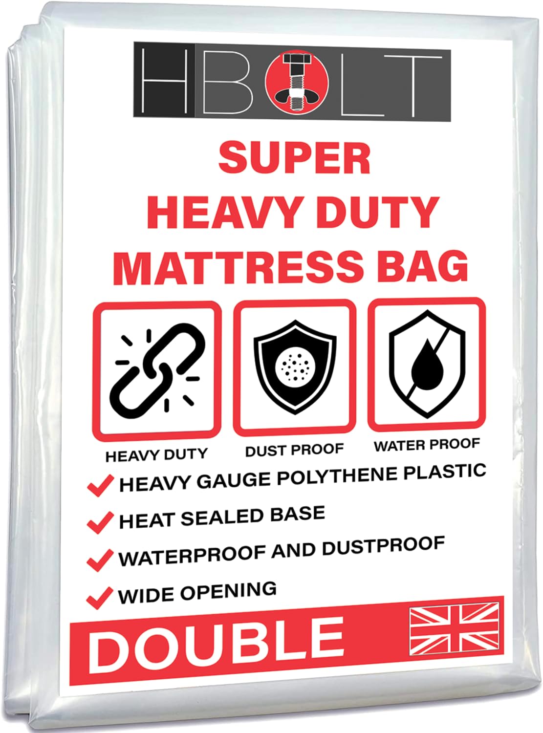 H-BOLT Heavy Duty Reusable and Protective Mattress Storage Bag - Ideal For Storing and Moving (Double, 400G Polyethylene)
