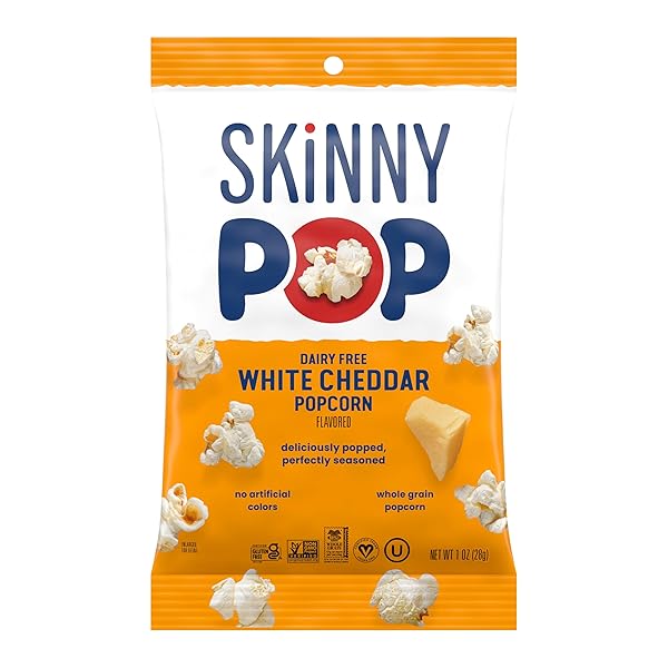 SKINNYPOP POPCORN, WHITE CHEDDAR, WHOLE GRAIN, DAIRY-FREE SNACK, 1OZ BAGS (12CT)