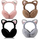 4Pcs Cute Cat Ear Earmuffs for Kids Fluffy Ear Muff for Women Foldable Fluffy Earmuffs Ear Warmer Fluffy Ear Cover Outdoor Headband Winter Accessories
