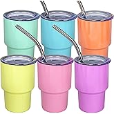 UIRZOTN 3oz Mini Tumbler Shot Glass with Straw and Lid, 6 Pack Stainless Steel Sublimation Shot Glasses for Wedding Party Whiskey Cocktail Bar with Straw and Lid
