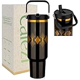 Cafezi 50 oz Tumbler with Handle and Straw, Stainless Steel Water Bottles with Flip Straw and Top Handle, Leak Proof, Fits in Cup Holder, Vacuum Insulated Water Bottle for Home, Office, Hiking, Car