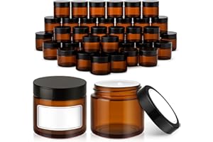 Bumobum 36 Pack 2 oz Small Glass Jars with Lids, Amber Small Jars with Inner Liners, 60ml Lotion Container for Sample, Cream,