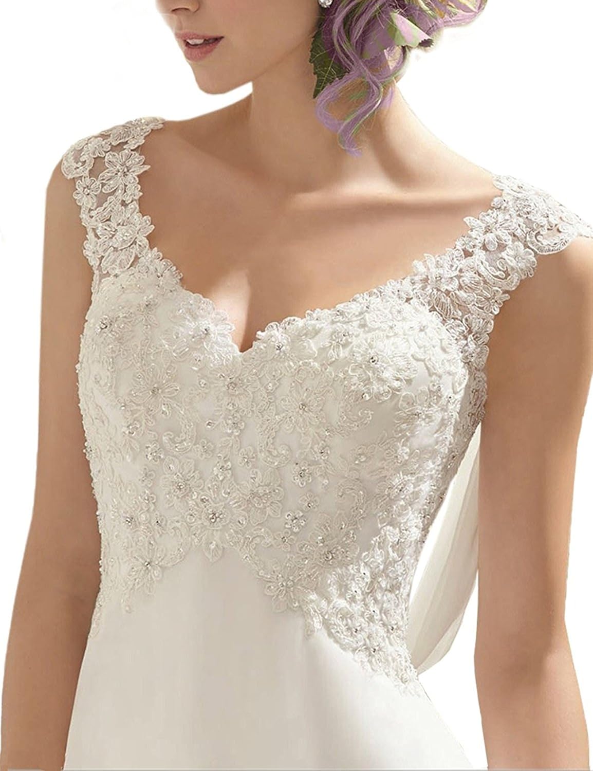 Abaowedding Women's Wedding Dress Lace Double V-Neck Sleeveless Evening Dress at  Women’s Clothing store