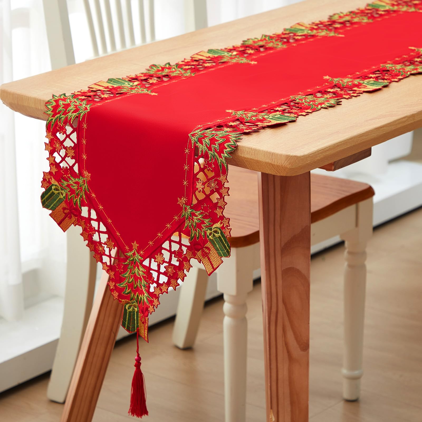 Namalu Christmas Embroidered Table Runner 15 x 70 Inch Christmas Table Linens Cover for Xmas Holiday Dining Decoration Wedding Party Gift Supplies (Xmas Tree)