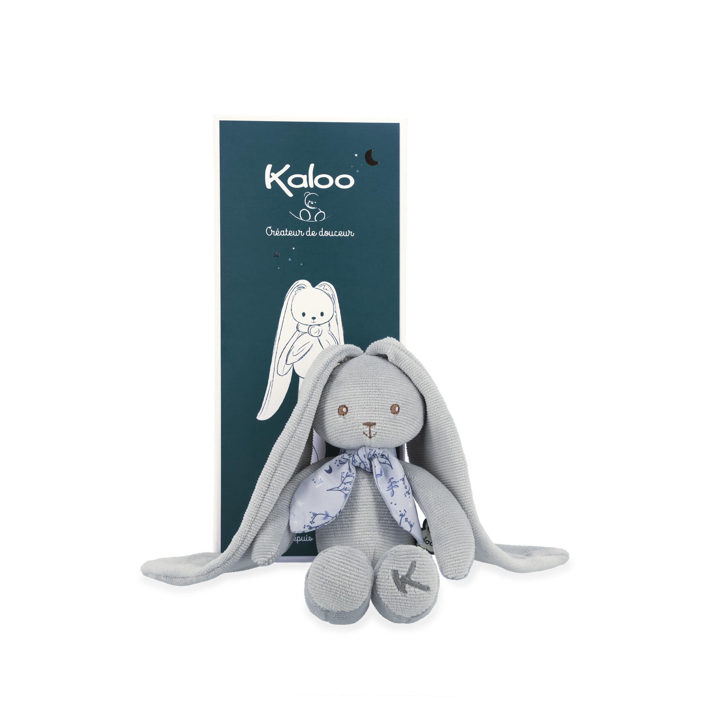 Kaloo - Lapinoo - Rabbit Doll - Baby’s Bi-Material Jersey & Knit Fabric Toy - 9.8"/25 cm - Blue Colour - Ultra-Soft materials - Gift Box - K972202