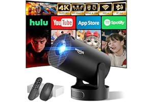 [Built-in Apps & 2026 Upgraded] Mini Projector with WiFi 6 and Bluetooth 5.4 Support 4K 1080P Auto Keystone 180° Rotatable Pr