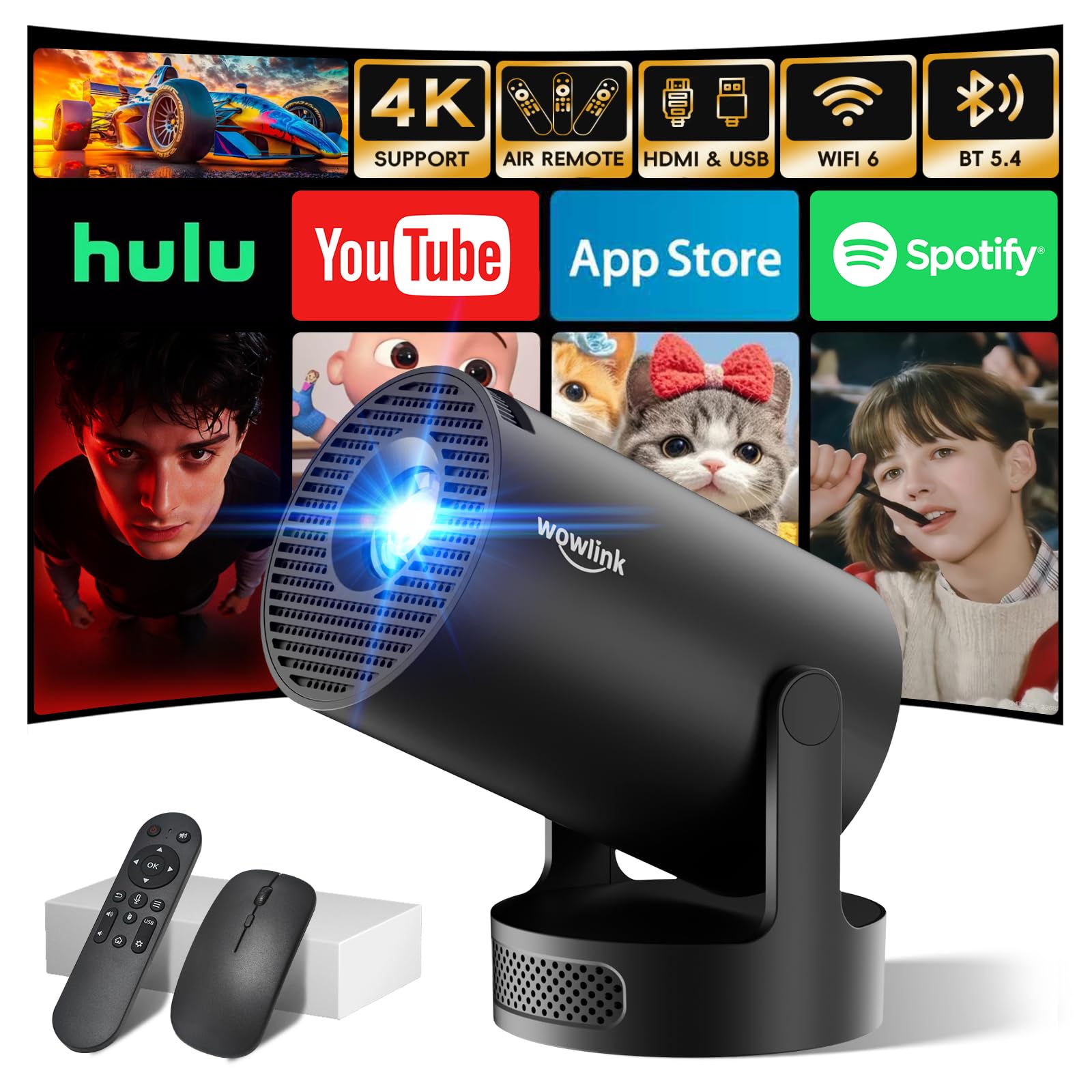 Photo 1 of [Built-in Apps & 2026 Upgraded] Mini Projector with WiFi 6 and Bluetooth 5.4 Support 4K 1080P Auto Keystone 180° Rotatable Projector Portable Compatibile with HDMI/TV Stick/Memory Stick/Laptop