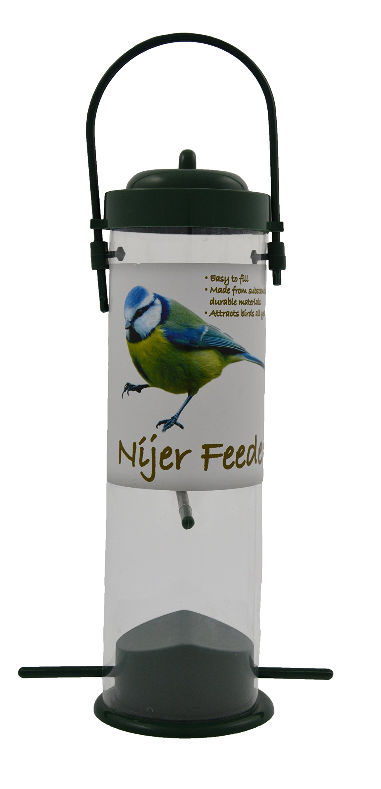 Green Jem Plastic Nijer Wild Bird Feeder, Green, 13x13x24 cm