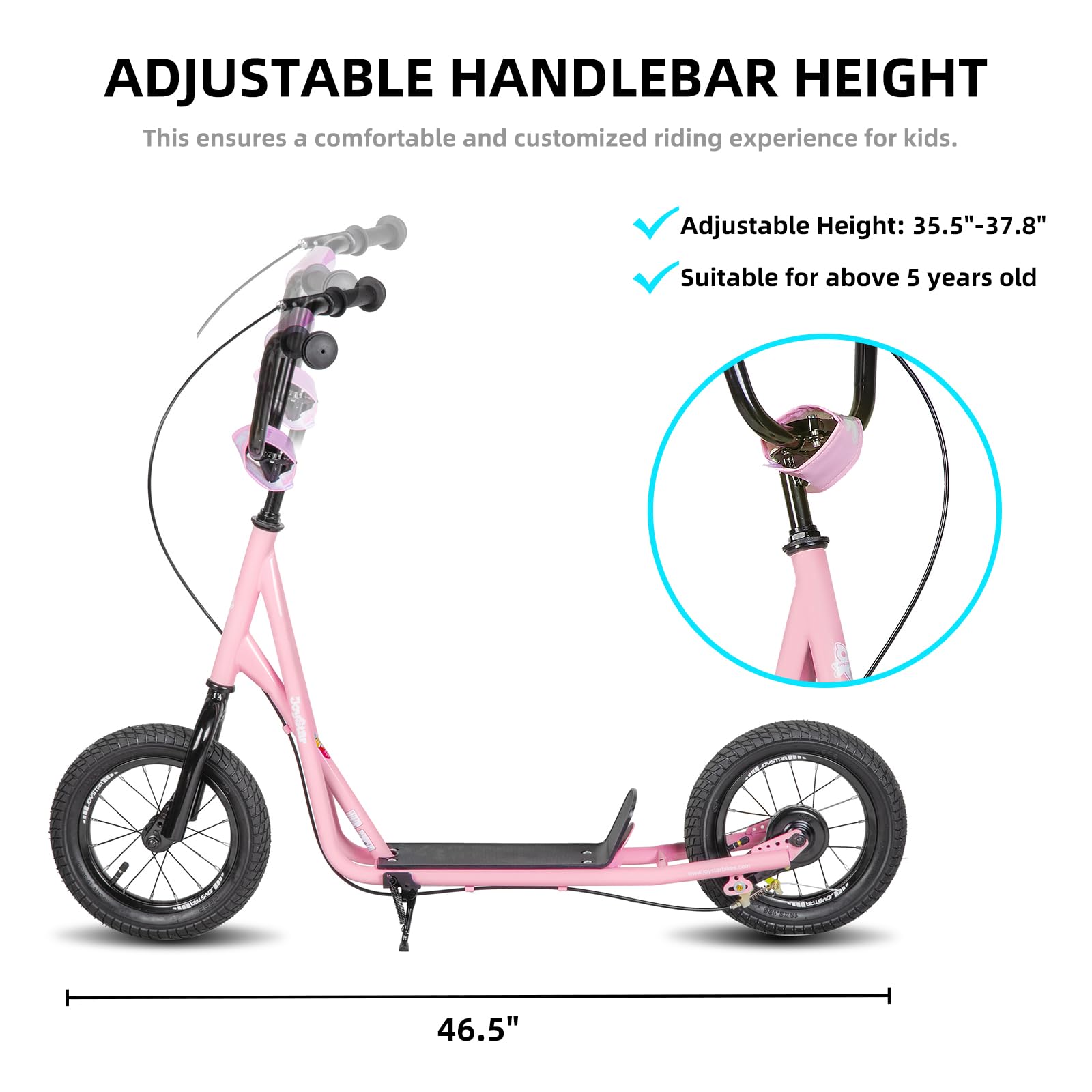 JOYSTAR Kick Scooter for Ages 5-9 Years Old Boys Girls, 12 Inch Big Wheels Scooters for Kids, Teens and Adults, Rear Brake and Adjustable Handlebar, Kids Scooter