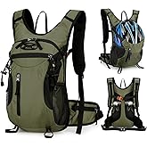Outplea 15L Cycling Backpack with Helmet Buckle for Men Women, Small Waterproof Lightweight Bike Hiking Backpack with Chest Strap, MTB & Ski & Snowboard Backpacks, Green