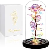 Childom Valentines Day Rose Gifts for Her,Birthday Gifts for Women Mom Mothers Day,Flowers for Delivery Prime,Colorful Rainbow Light Up Rose in A Glass Dome,Anniversary Valentines Rose Gift for Wife