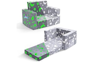 OSYKIU Kids Couch, 2-in-1 Toddler Couch Sofa, Kids Sofa Fold Out, Comfy Toddler Sofa Glowing in The Dark, Child Star Sofa Chair for Boys Girls Gifts, Convertible Baby Sofa Bed for Playroom Bedroom