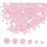 uxcell 300Pcs Pearl Beads with Hole, 3-8mm Mixed Round Loose Crafts Beads, Plastic Sew on Pearls Bulk Decoration for Jewelry Making Necklaces Earrings, Table Scatters, Light Pink